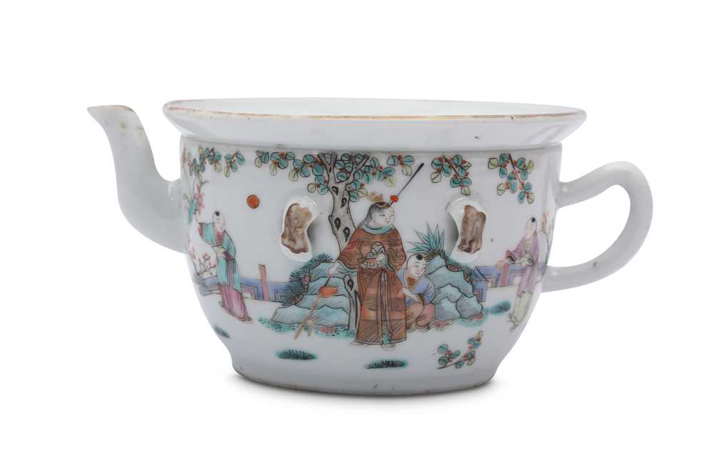 Lot 91 - A CHINESE FAMILLE ROSE 'LADIES AND BOYS' TEAPOT AND COVER.