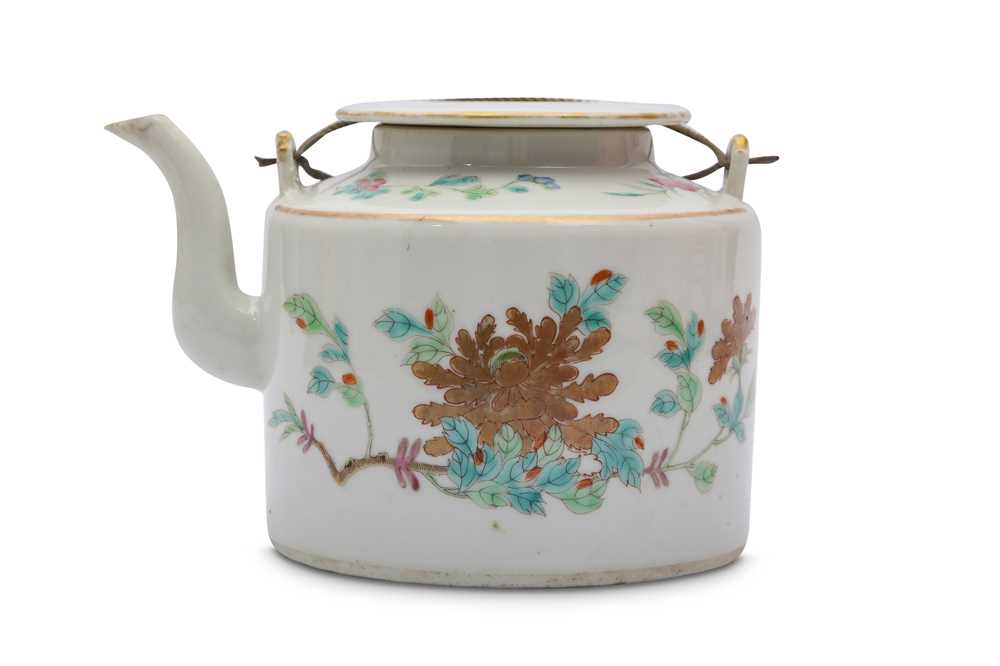 Lot 230 - A CHINESE FAMILLE ROSE 'BITTER MELON' TEAPOT AND COVER.