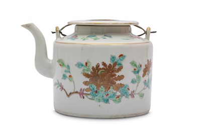 Lot 92 - A CHINESE FAMILLE ROSE 'BITTER MELON' TEAPOT AND COVER.
