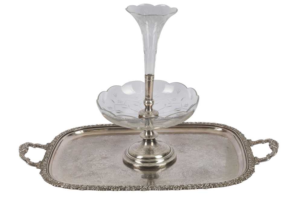 Lot 354 - A silver plated and glass epergne