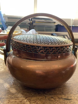 Lot 133 - A LARGE CHINESE COPPER ALLOY HANDWARMER AND COVER.
