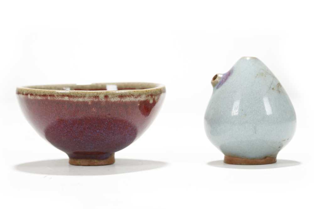 Lot 19 - A CHINESE JUN GLAZED WATER DROPPER TOGETHER...
