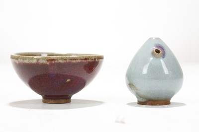Lot 19 - A CHINESE JUN GLAZED WATER DROPPER TOGETHER...