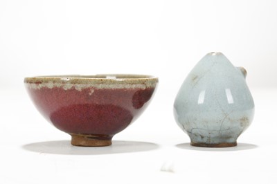 Lot 19 - A CHINESE JUN GLAZED WATER DROPPER TOGETHER...