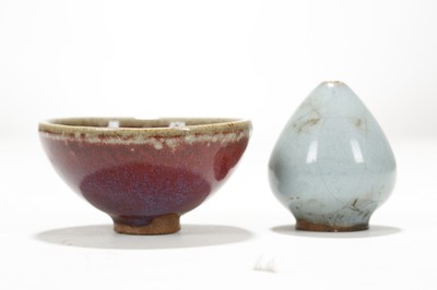 Lot 19 - A CHINESE JUN GLAZED WATER DROPPER TOGETHER...