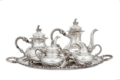 Lot 259 - A mid- 20th century German sterling silver four-piece tea and coffee service on tray, Schwäbisch Gmund circa 1960 by Gayer and Krauss (est. 1919)