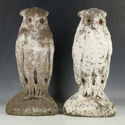 Lot 212 - Pair of garden owls, reconstituted stone,...