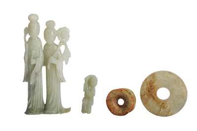Lot 657 - FOUR CHINESE PALE CELADON JADE CARVINGS.