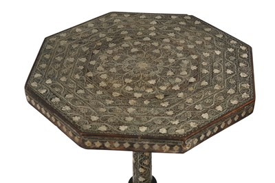 Lot 237 - AN OTTOMAN SILVER WIRE-INLAID WOODEN COFFEE TABLE