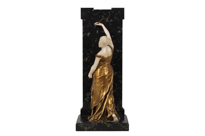 Lot 68 - A FIRST QUARTER 20TH CENTURY FRENCH GILT BRONZE AND CARVED IVORY FIGURE OF 'LA RECONNASSANCE' AFTER THE MODEL BY LOUIS-ERNEST BARRIAS (FRENCH 1841-1905)
