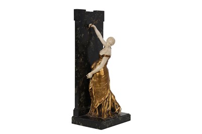 Lot 68 - A FIRST QUARTER 20TH CENTURY FRENCH GILT BRONZE AND CARVED IVORY FIGURE OF 'LA RECONNASSANCE' AFTER THE MODEL BY LOUIS-ERNEST BARRIAS (FRENCH 1841-1905)