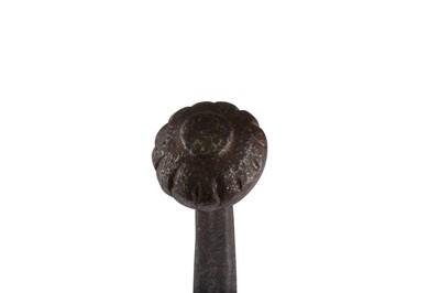 Lot 394 - A MINIATURE STEEL MACE HEAD WITH BRASS STUDS