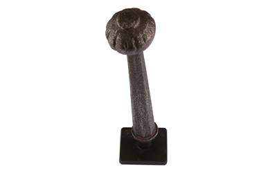 Lot 394 - A MINIATURE STEEL MACE HEAD WITH BRASS STUDS