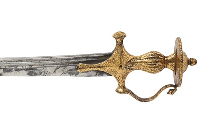Lot 396 - A GOLD-DAMASCENED (KOFTGARI) STEEL TULWAR (SWORD)