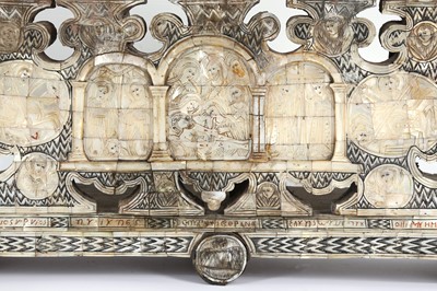 Lot 196 - λ AN ENGRAVED MOTHER-OF-PEARL-INLAID ALTARPIECE WITH CHRISTIAN ICONOGRAPHY