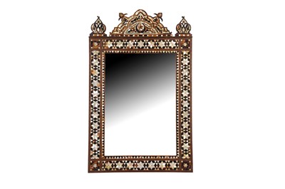Lot 213 - λ A HARDWOOD MOTHER-OF-PEARL AND TORTOISE SHELL-INLAID MIRROR