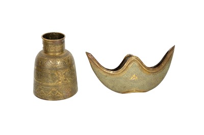 Lot 304 - An Engraved Mamluk-Revival Brass Vase and Kashkul (Begging Bowl)