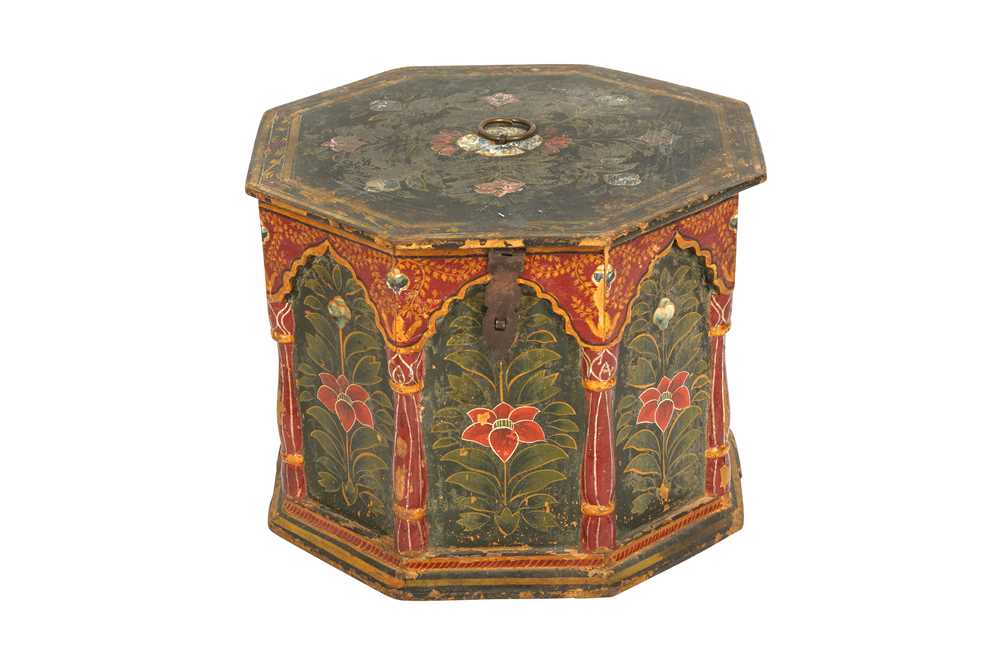 Lot 324 - A Kashmiri Polychrome-Painted Octagonal Box