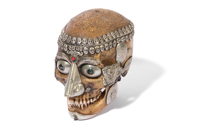COOLTibetan Buddhism Miniature MINI Bronze Cast Kapala Carved Human Skull 