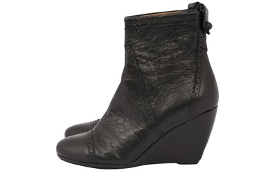 Lot 554 - Balenciaga Black Brogue Wedge Ankle Boot - Size 37