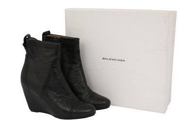 Lot 554 - Balenciaga Black Brogue Wedge Ankle Boot - Size 37