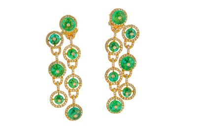 Lot 254 - A pair of emerald and diamond earrings