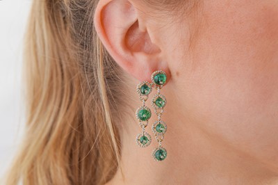 Lot 254 - A pair of emerald and diamond earrings