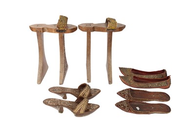 Lot 958 - THREE PAIRS OF METAL THREAD EMBROIDERED SHOES AND A PAIR OF TALL HAMMAM SLIPPERS