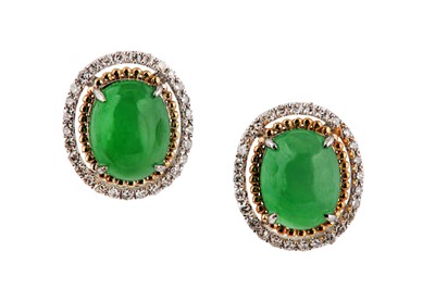 Lot 200 - A pair of jade and diamond earstuds