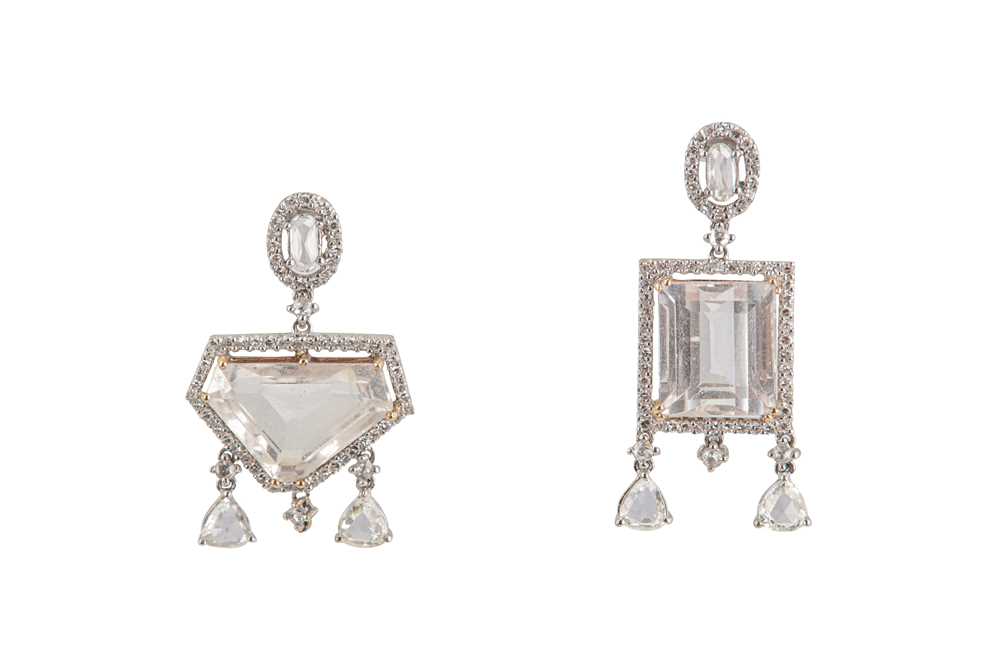 Lot 11 - A pair of diamond and white topaz earrings