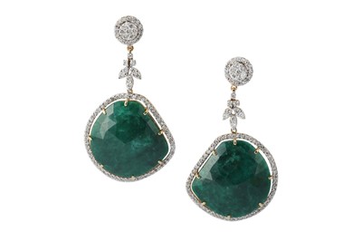Lot 159 - A pair of emerald and diamond earrings