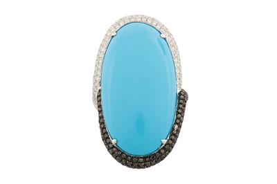 Lot 81 - A synthetic turquoise and diamond ring