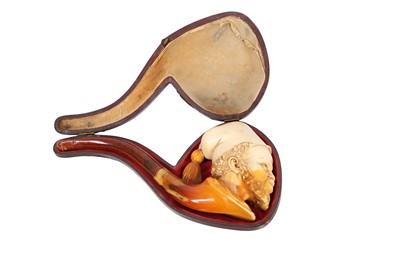 Lot 827 - A CASED MEERSCHAUM PIPE WITH A TURKISH PASHA'S HEAD