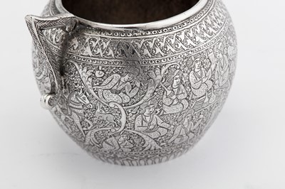 Lot 190 - A late 19th / early 20th century Iranian (Persian) silver three-piece tea service, Isfahan circa 1900