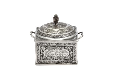Lot 201 - An early 20th century Iranian (Persian) silver butter cooler dish, Isfahan circa 1930 signed Nasrullah Mohazzeb