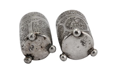 Lot 203 - Two early 20th century Iranian (Persian) silver pepper pots, Isfahan circa 1930 mark of Ja’far
