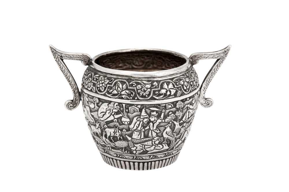 Lot 194 - An early 20th century Iranian (Persian) silver twin handled sugar bowl, Isfahan circa 1910