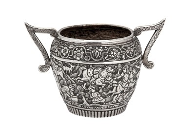 Lot 194 - An early 20th century Iranian (Persian) silver twin handled sugar bowl, Isfahan circa 1910
