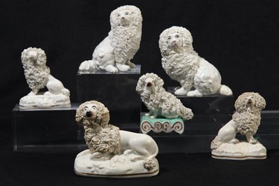 Lot 212 - A collection of six Staffordshire poodles, circa 1820-50