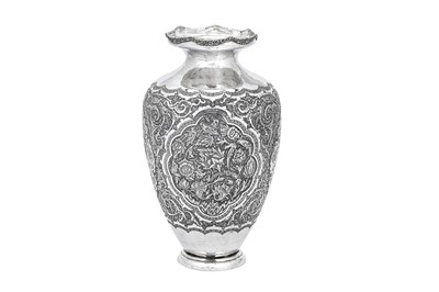 Lot 199 - A mid-20th century Iranian (Persian) silver vase, Isfahan circa 1950, mark of Reza