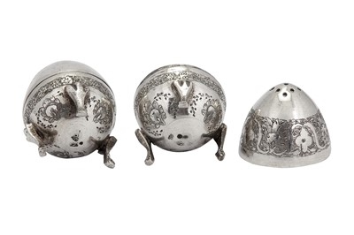 Lot 209 - A pair of early 20th century Iranian (Persian) silver cruet set, Isfahan circa 1930