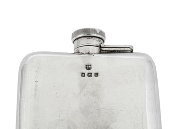 Lot 257 - Hong Kong interest – A George V sterling silver spirit hip flask, Birmingham 1916 by William Neale & Son Ltd