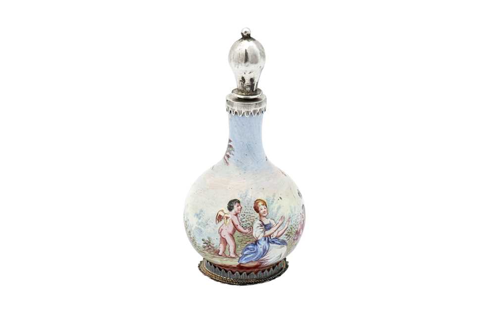 Lot 110 - A late 19th century Austrian enamel scent and silver scent bottle, Vienna circa 1880 by Hermann Bohm