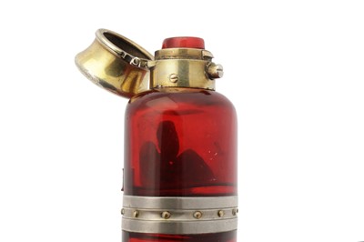 Lot 108 - A late 19th century double end silver gilt mounted ruby glass scent bottle, circa 1870 by Sampson Mordan and Co
