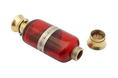 Lot 108 - A late 19th century double end silver gilt mounted ruby glass scent bottle, circa 1870 by Sampson Mordan and Co