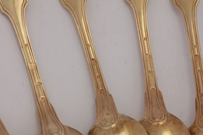 Lot 129 - A set of twelve Charles X French 950 standard silver gilt teaspoons, Paris 1819-34 by Francois-Dominique Naudin (reg. Nov 1800 – biff. 30th May 1834)