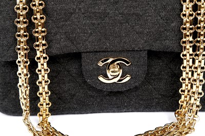 Lot 67 - Chanel Charcoal Grey Double Flap Bag