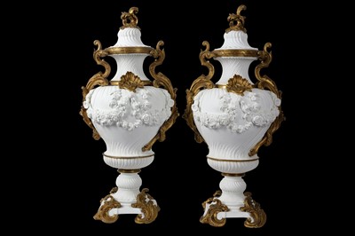 Lot 86 - A PAIR OF VERY LARGE 19TH CENTURY SÈVRES STYLE BISCUIT PORCELAIN VASE AND COVERS