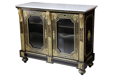 Lot 102 - A THIRD QUARTER 19TH CENTURY NAPOLEON III EBONISED, GILT BRONZE AND CUT BRASS MOUNTED CABINET IN THE BOULLE STYLE