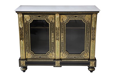 Lot 102 - A THIRD QUARTER 19TH CENTURY NAPOLEON III EBONISED, GILT BRONZE AND CUT BRASS MOUNTED CABINET IN THE BOULLE STYLE
